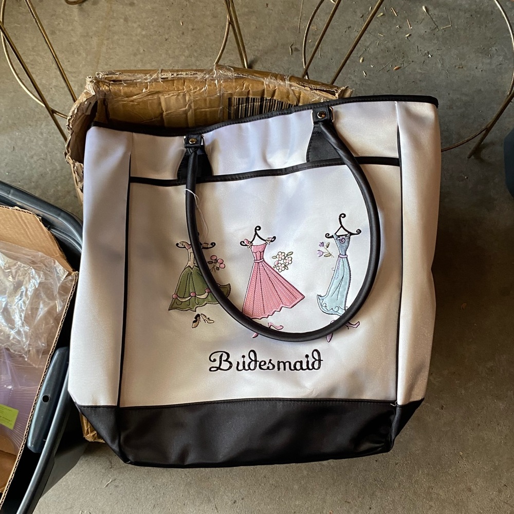NWOT Satin Embroidered BRIDESMAID Large Tote - Picture 2 of 6